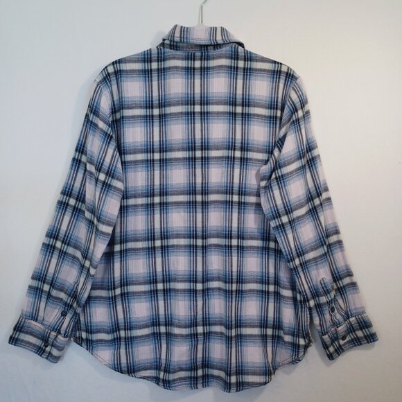 Sanctuary Plaid Shirt Blue Pink Double Cotton Long Sleeve Boyfriend Womens M - Picture 7 of 12